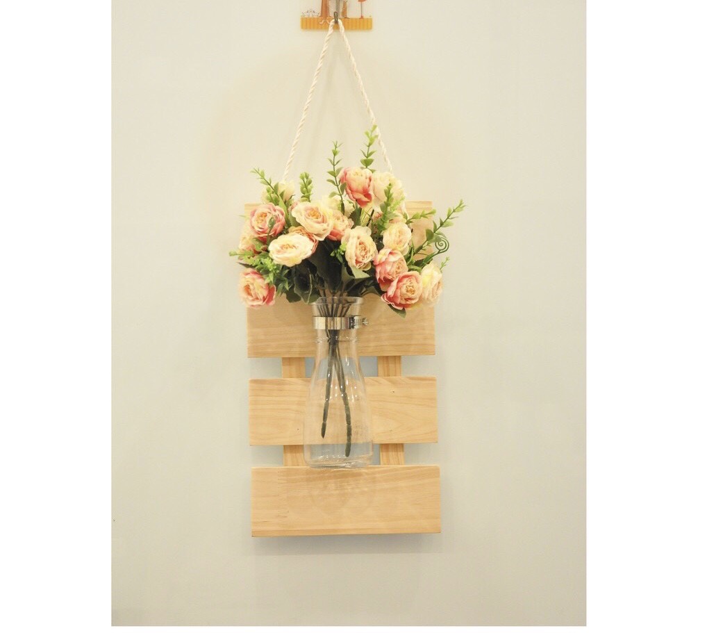Khung Gỗ Treo Tường Kèm Lọ Thuỷ Tinh Trồng Cây Thuỷ Sinh Cắm Hoa Trang Trí Độc Đáo - Kệ Gỗ Treo Tườn