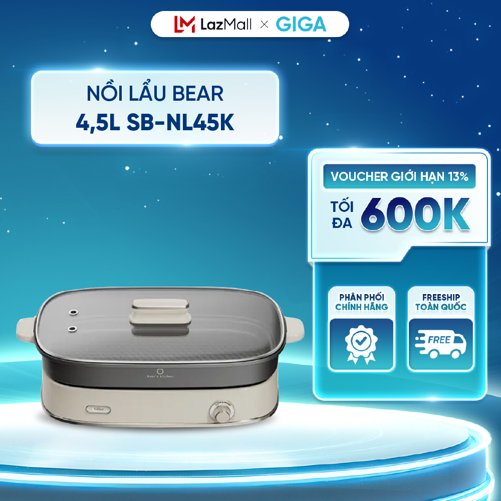 Nồi lẩu Bear 45L SB-NL45K - 2 lòng nồi nấu - Điều khiển núm vặn dễ dàng