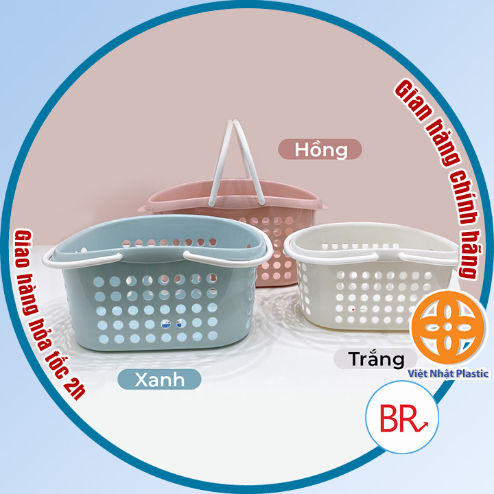 Rổ nhựa giả đan mây có quai cầm Việt Nhật giỏ hoa 2 size màu pastel xinh xắn (MS: 3377) – Buôn Rẻ 00