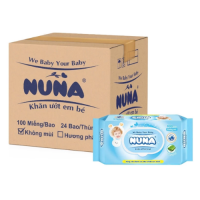 Thùng 24 Bao Khăn Giấy Ướt Cho Bé Nuna Không Mùi 100 miếng/Bao