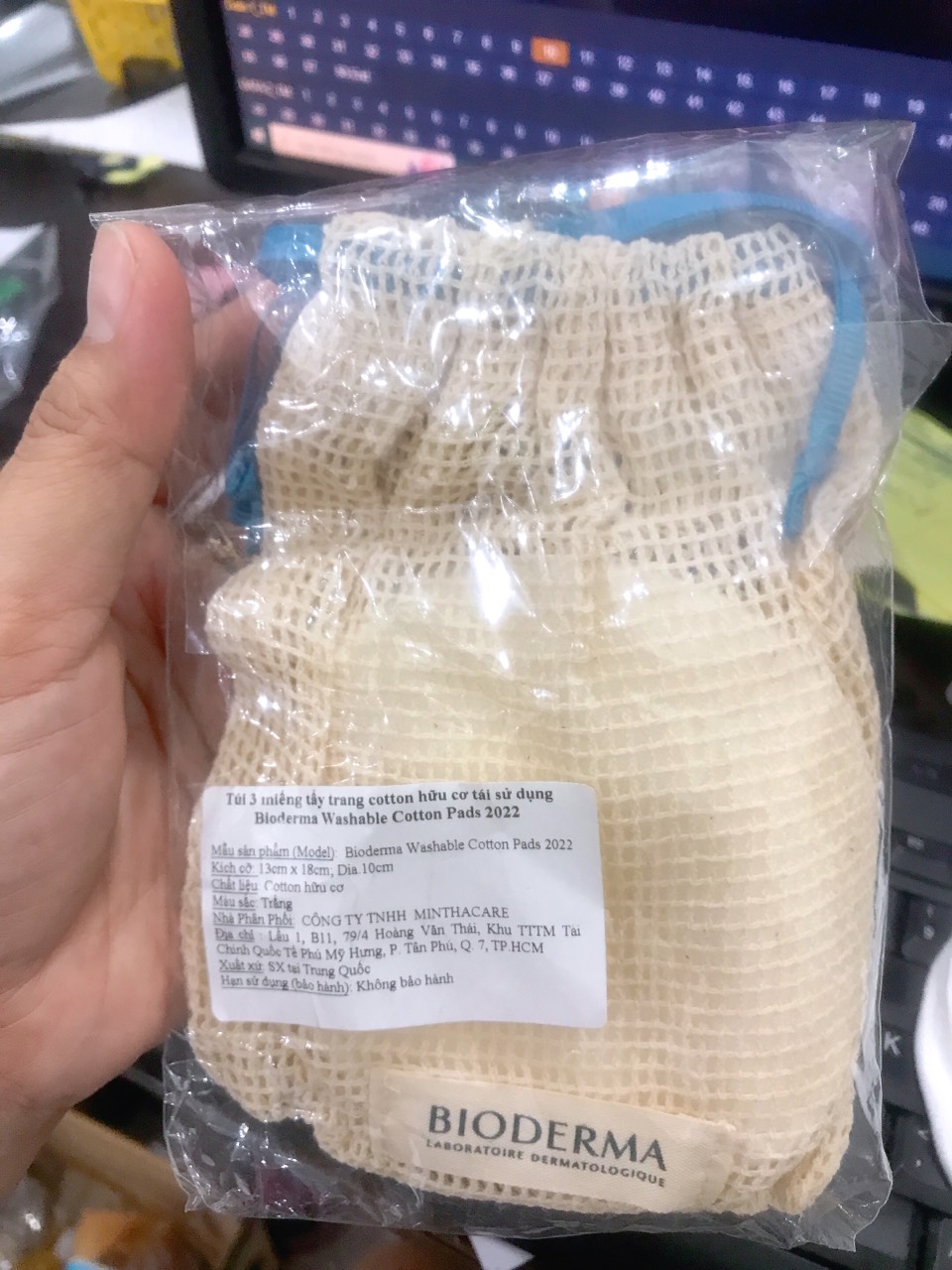 Túi 3 miếng tẩy trang cotton hữu cơ tái sử dụng Bioderma Washable cotton pads