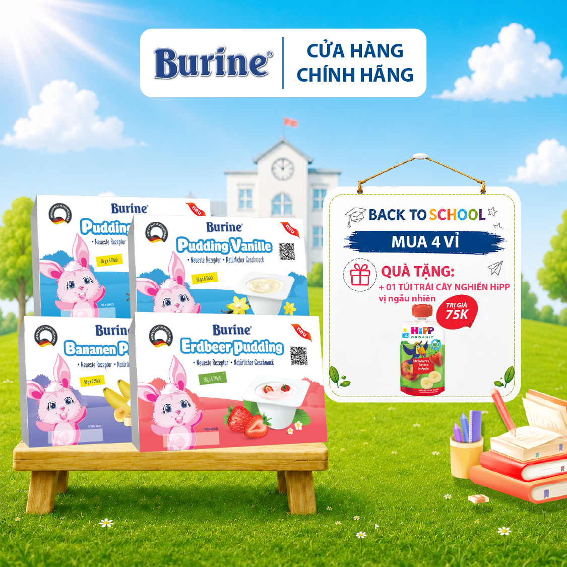 [Mix Vị] Combo 2 vỉ Pudding Ăn Dặm Burine Dành Cho Bé Từ 6 Tháng Tuổi