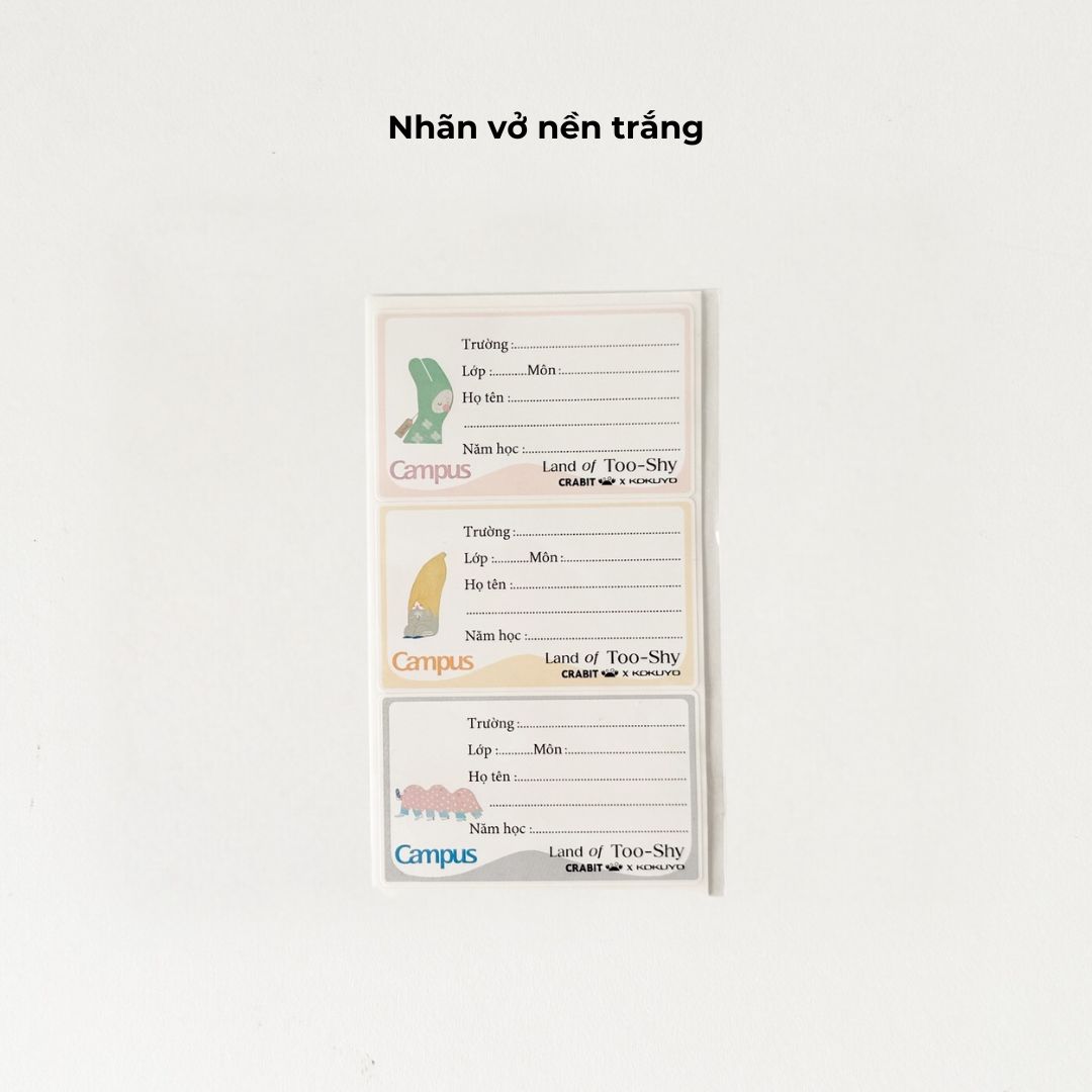Nhãn vở học sinh cấp 2 3 decal dán dễ dàng Crabit x Kokuyo Campus Land of Too-Shy