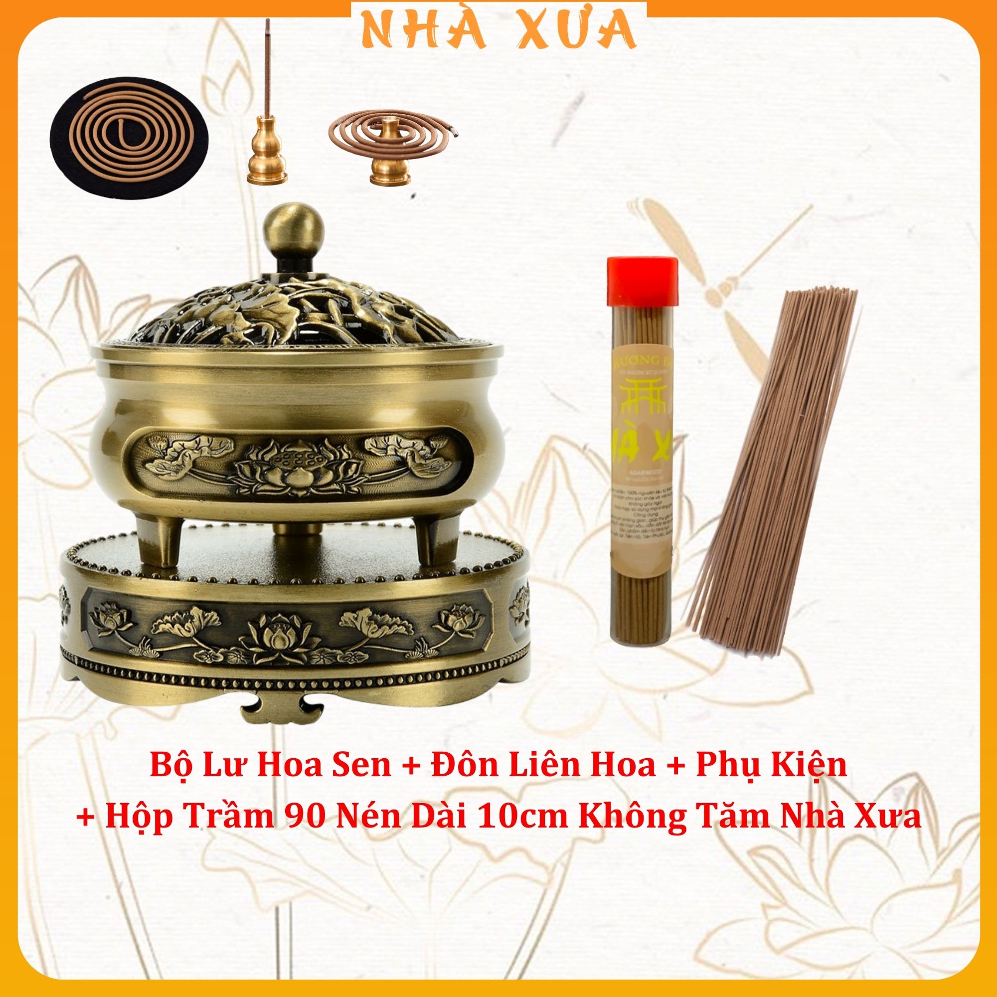 Lư Xông Trầm Hương Hoa Sen Và Đế Đôn Kê Lư Hương Liên Hoa - Thác Khói Trầm Hương - Thờ Cúng Phong Thủy