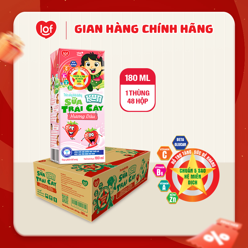 Sữa trái cây KUN vị dâu thùng 48 hộp x 180ml