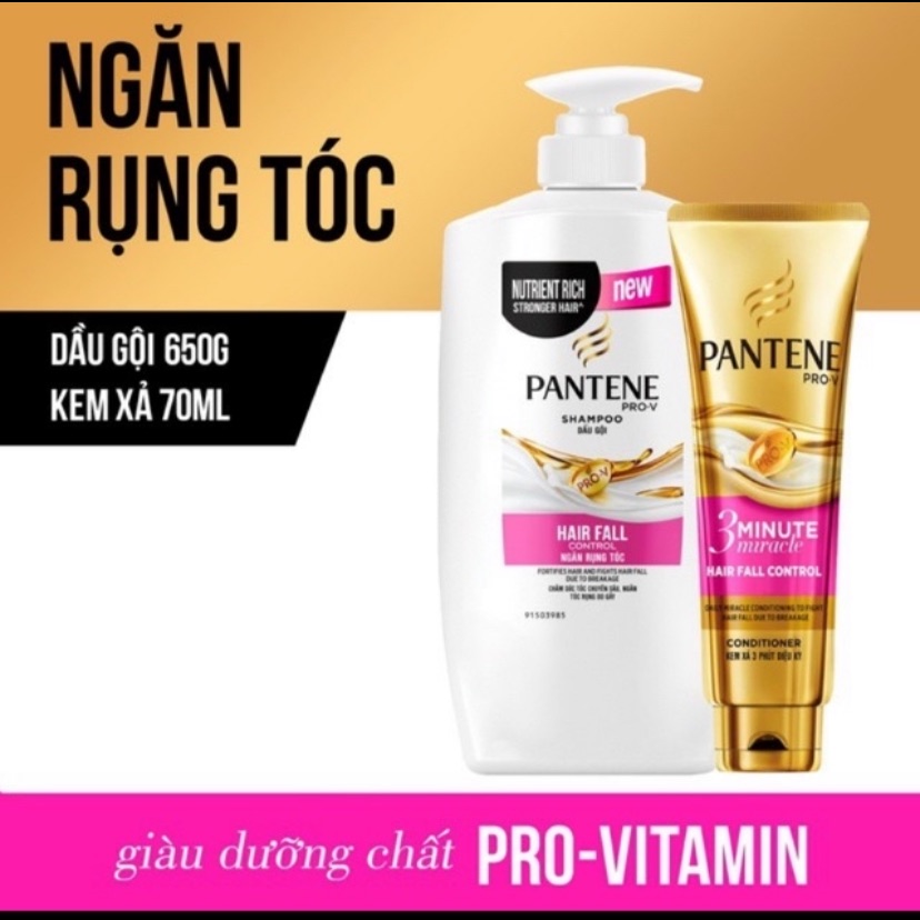 [Hcm]Bộ 1 Dầu Gội Pantene Ngăn Rụng Tóc 650G Và 1 Kem Xả Pantene Ngăn Rụng Tóc 70Ml