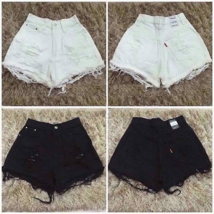 QUẦN SHORT JEAN KAKI NỮ ĐEN TRẮNG RÁCH TRƯỚC 104