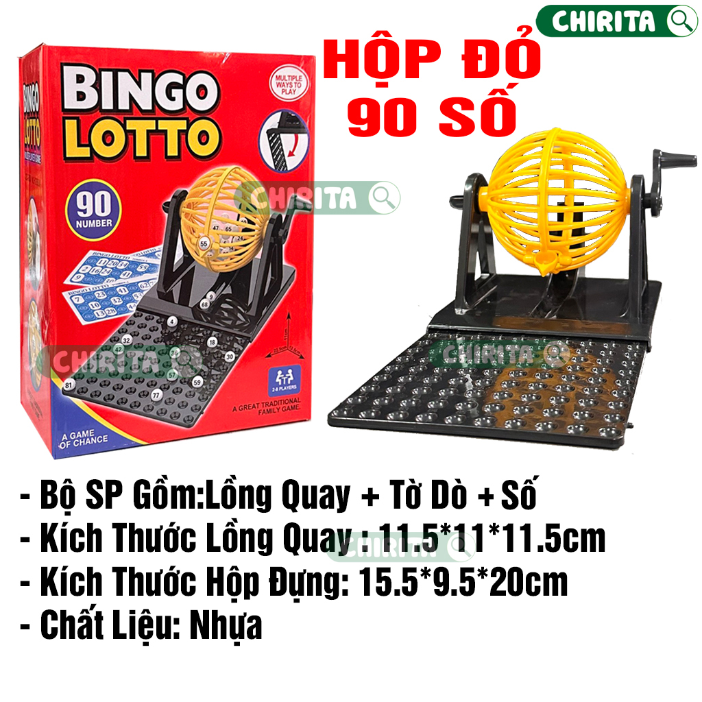 Lồng Quay LÔ TÔ BINGO 90 Số / 75 Số LOAI LỚN - Bộ Trò Chơi Bingo - Lồng Cầu Quay Số Xổ Số - Bộ Cờ Lô