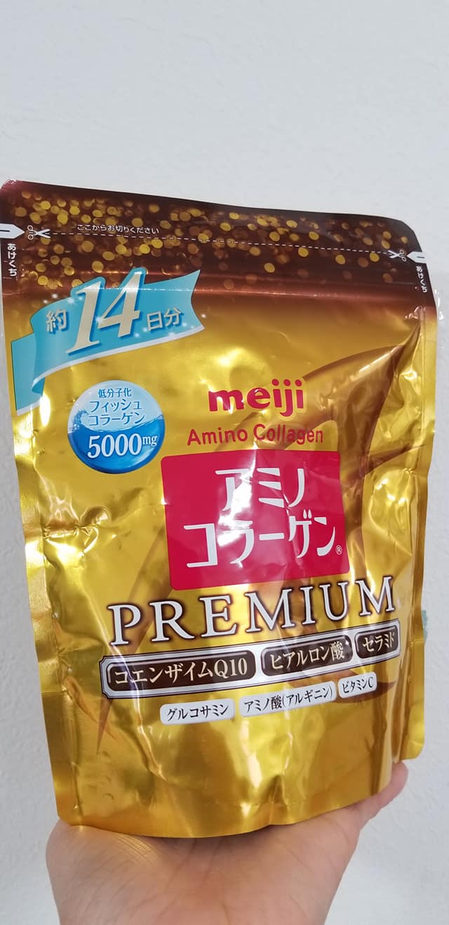 Collagen Meiji Premium dạng bột màu vàng Nhật Bản mẫu mới