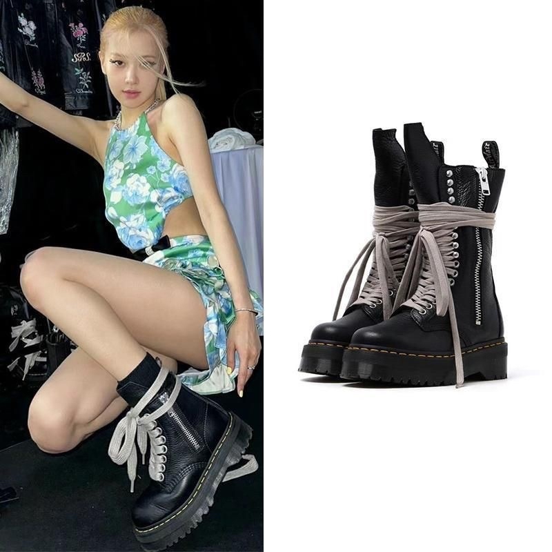 ┅◎❁  Giày bốt buộc dây Marten giống Rosé Blackpink mang ở concert Born Pink 5cm khoá kéo ngoài độc l