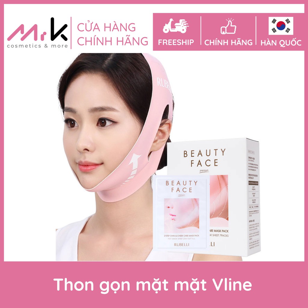 [Xả Kho] Mặt Nạ Tạo Hình Khuôn Mặt V - Line Rubelli Beauty Face Premium Refill Chính Hãng Hàn Quốc Giúp Mặt Thon Gọn (Có Kèm Đai)