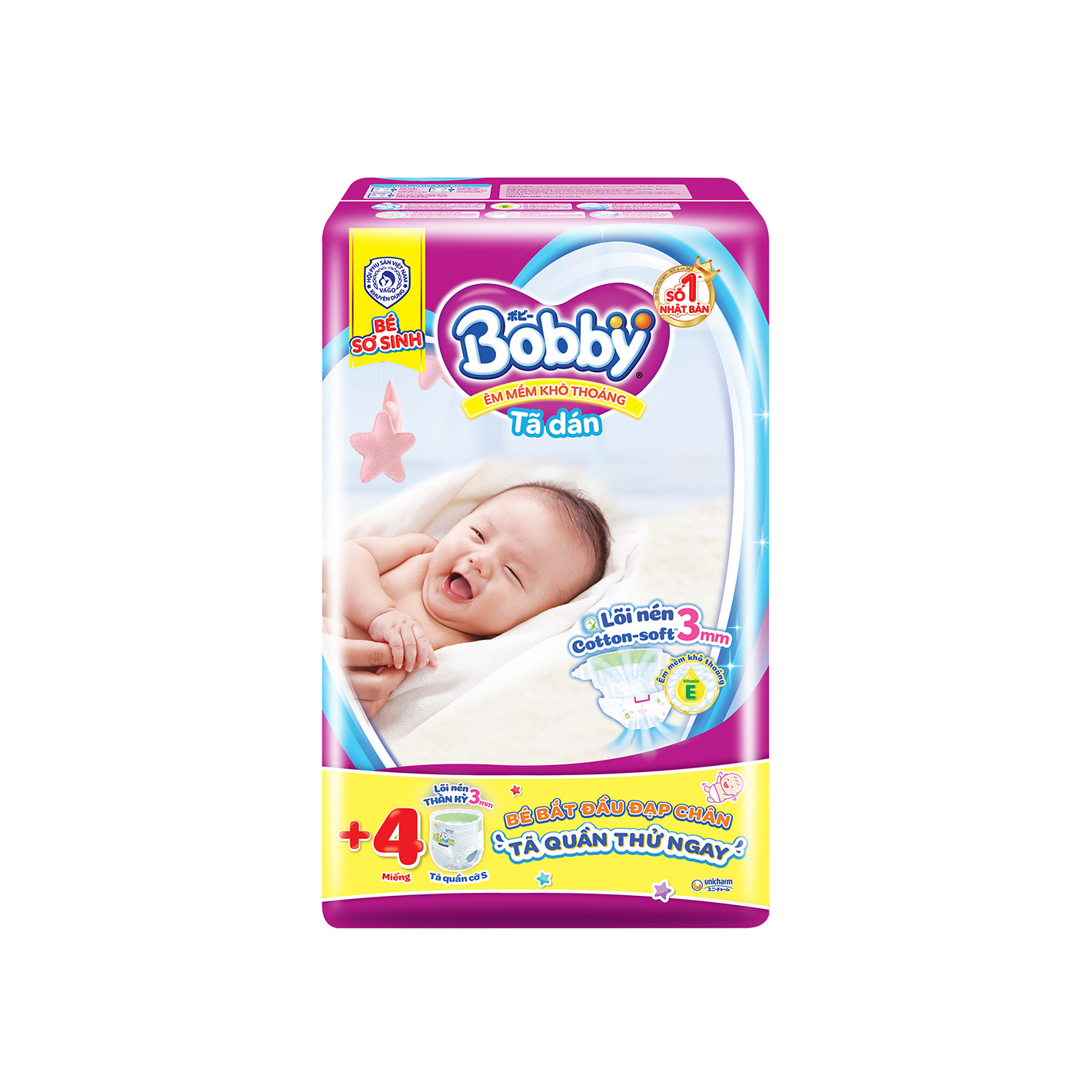 Tã Bỉm Dán Bobby Lõi Nén Cottton Siêu Mỏng Siêu Thấm Thoáng Khí Khô Mát Dành Cho Bé Sơ Sinh - Bibo Mart