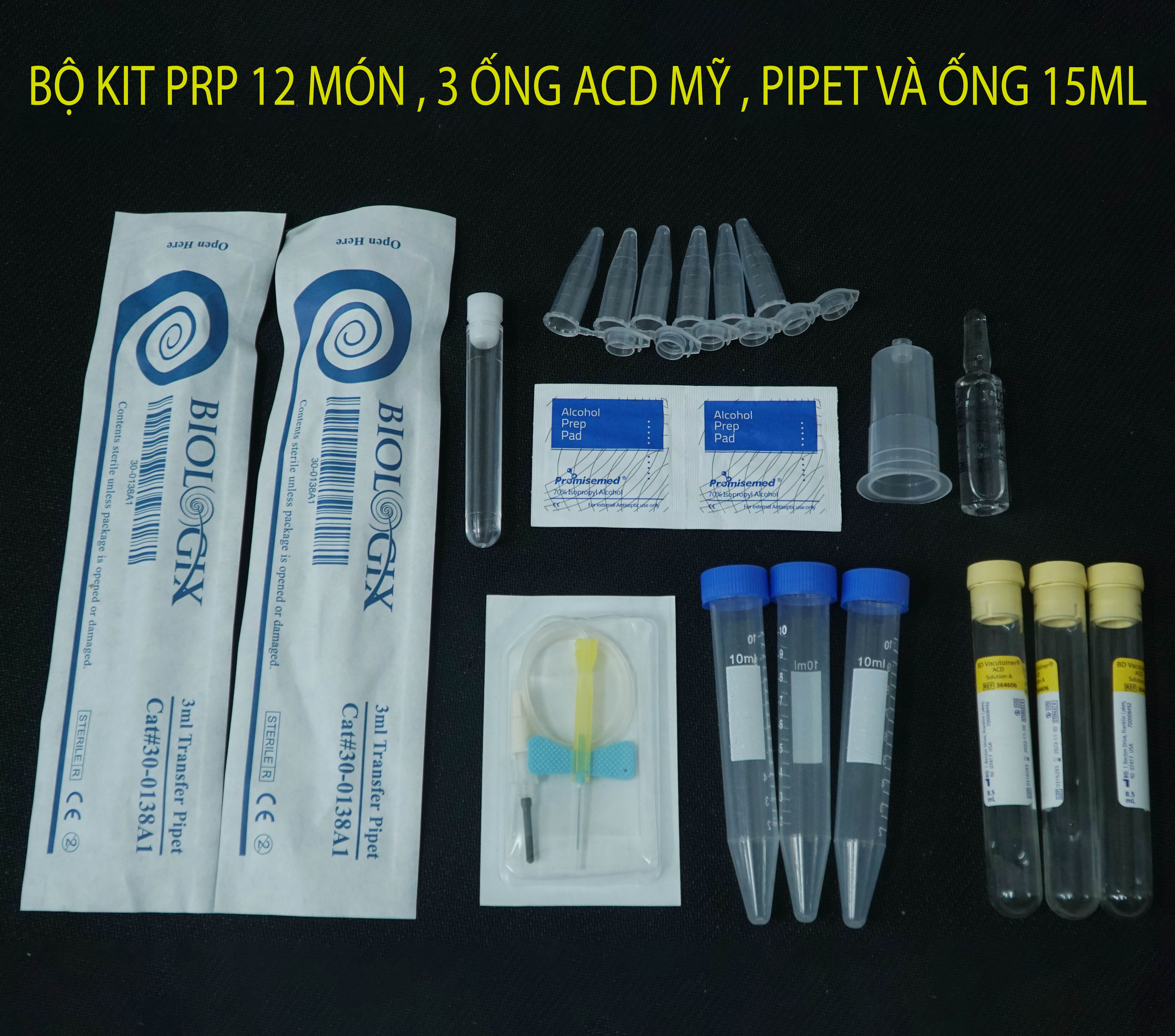 ( Hàng Có Sẵn ) Bộ Kit Prp 12 Món 3 Ống Acd Mỹ Pipet Và Ống 15Ml