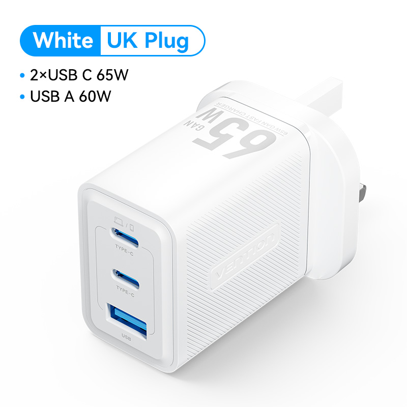 Vention Củ Sạc GaN 65W 3 Cổng (2C+1A) - Sạc Nhanh PD PPS QC4.0 cho MacBook iPhone 15 Samsung Laptop