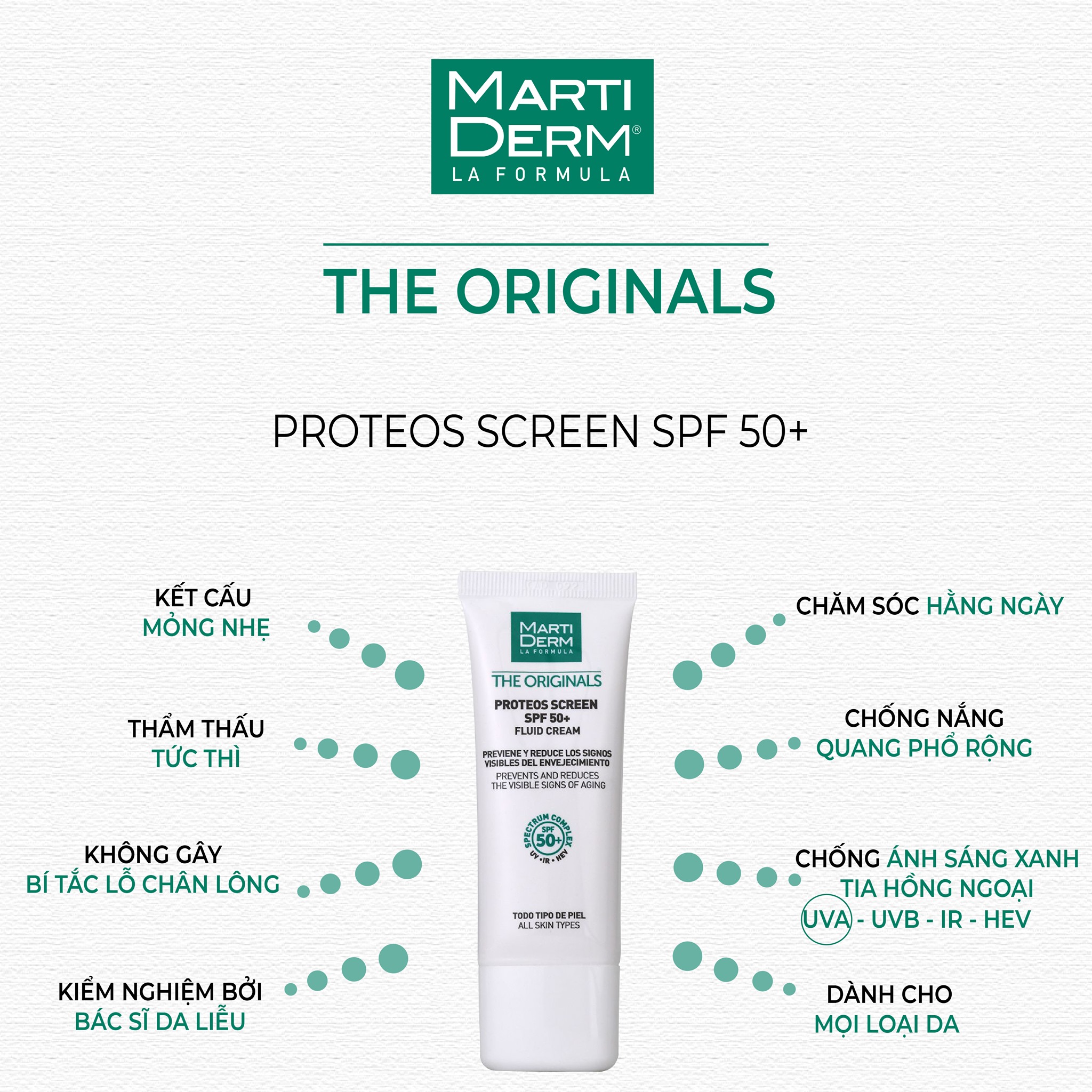 [HÀNG CÔNG TY] Kem Chống Nắng Cho Da Dầu Mụn Nám Và Tăng Sắc Tố MartiDerm Proteos Screen SPF 50 + Fluid Cream 40ml
