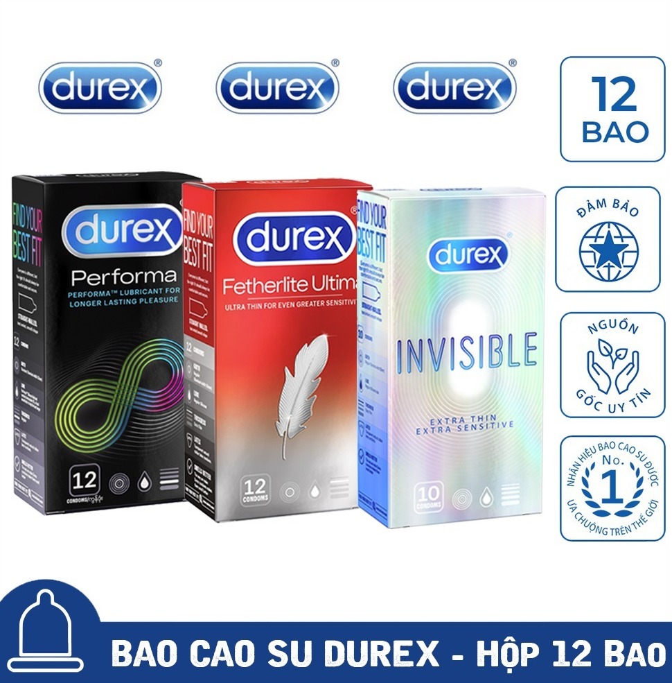 [Mua 2 Tặng 1] Bao Cao Su Nam Nữ Durex Performa Kéo Dài Thời Gian + Fetherlite Ultima Siêu Mỏng + Invisible Extra Thin Cực Siêu Mỏng Che Tên Sản Phẩm