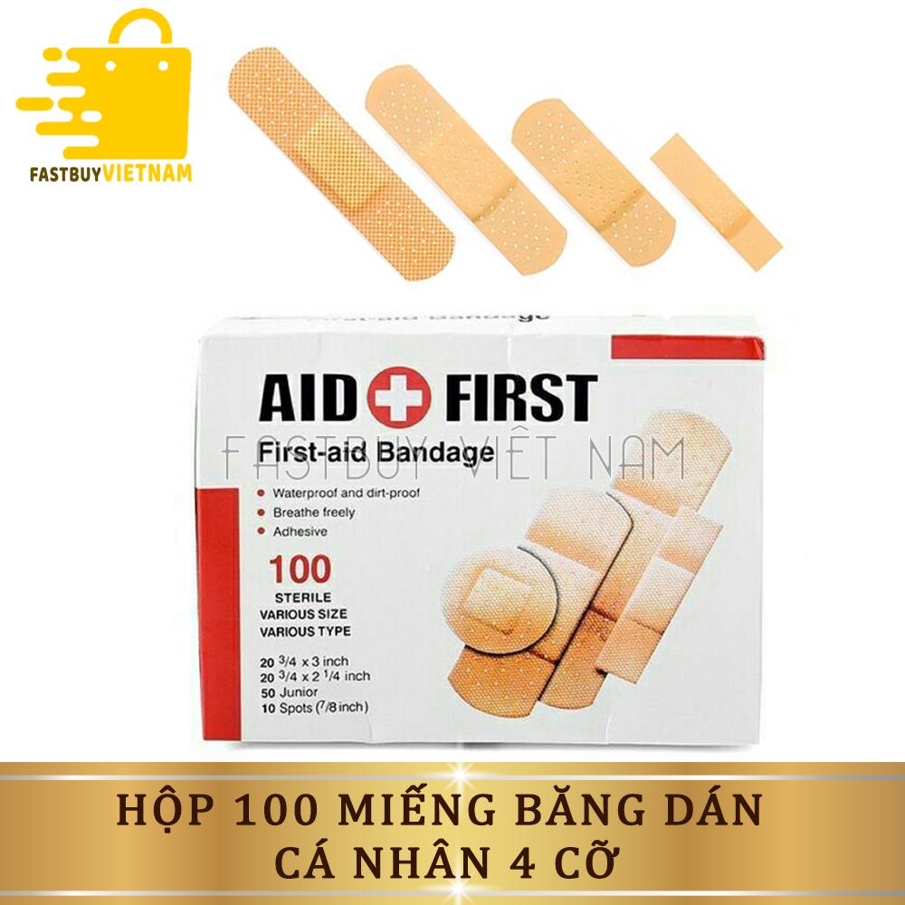 Hộp 100 Miếng Dán Băng Dán Cá Nhân Băng Gạt Y Tế URGO AID FIRST Đủ Kích Cỡ Cần Thiết Cho Tủ Y Tế Gia Đình