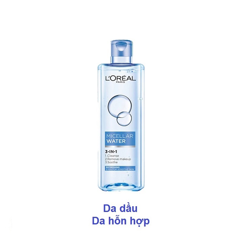 Mẫu Mới] Nước Tẩy Trang Cho Da Dầu Và Hỗn Hợp 3 In 1 Loreal Micellar Water Refreshing 400Ml