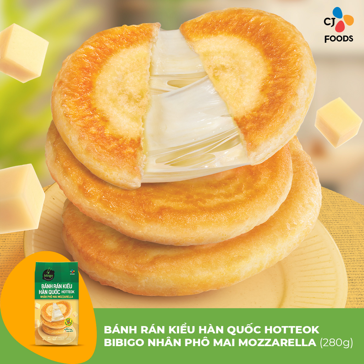 [HCM-HN] Bánh rán Hàn Quốc Hotteok bibigo - nhân Bí Đỏ/ Phô mai Mozzarella/ Phô mai tan chảy Cheese 