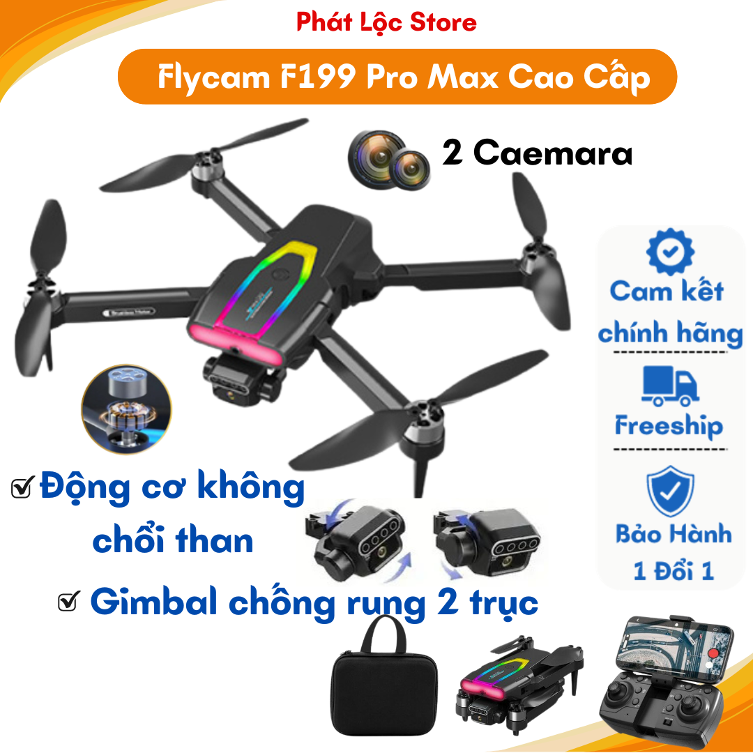 Máy Bay Điều Khiển Từ Xa Flycam F199 PRO MAX Fly cam động cơ không chổi than Cảm biến chống va chạm Camera 6k