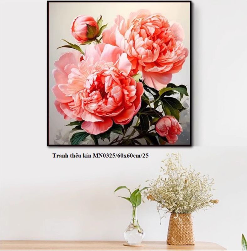 Tặng kéo + xỏ chỉ - Tranh thêu chữ thập Hoa- KT:60x60cm_ MN0325_chưa thêu