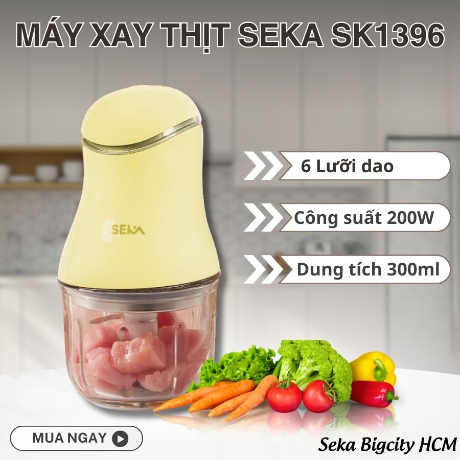 Máy Xay Mini 6 Lưỡi SEKA SK1396 Cối Thủy Tinh Máy Xay Ăn Dặm Cho Bé Xay Thịt Cháo Sinh Tố Tỏi Ớt