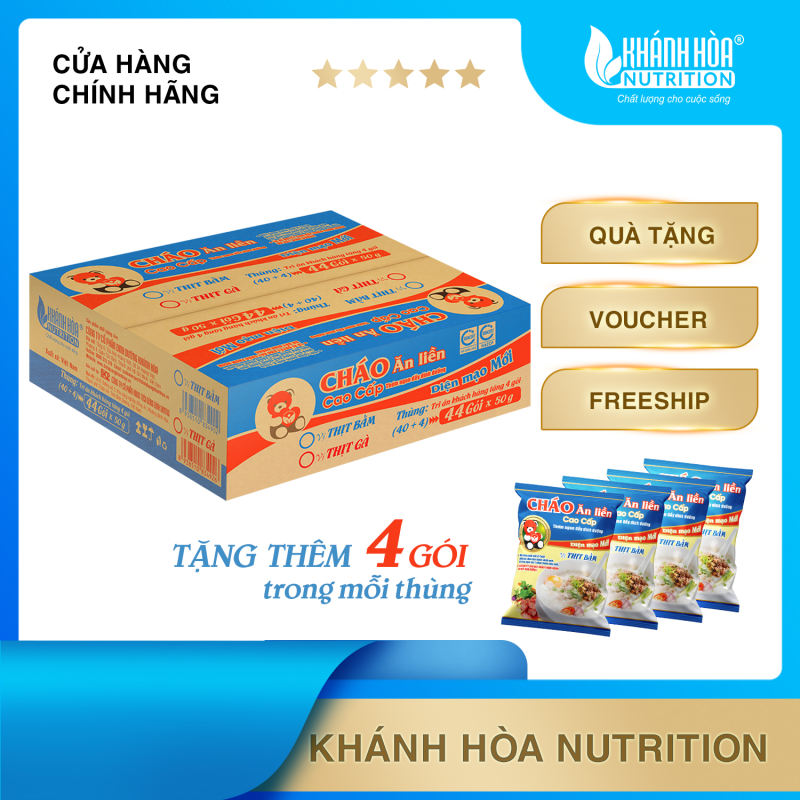 Thùng Cháo Ăn Liền Vị Thịt Bằm - Khánh Hòa Nutrition - Thùng 40 + 4 Gói x 50G