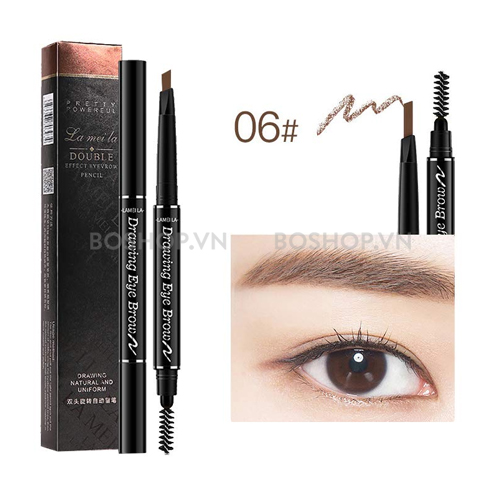 Chì kẻ mày 2 đầu lameila màu nâu nhạt hàng nội địa trung không thấm nước bền màu lâu trôi có đầu chải lông màu tiện dụng