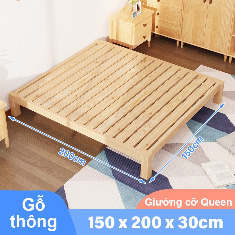 BOHO Giường Ngủ Pallet Gỗ Tự Nhiên Đủ Kích Thước Chất Lượng Cao Loại Chân Cao 30cm - Bảo Hành 12 Thá