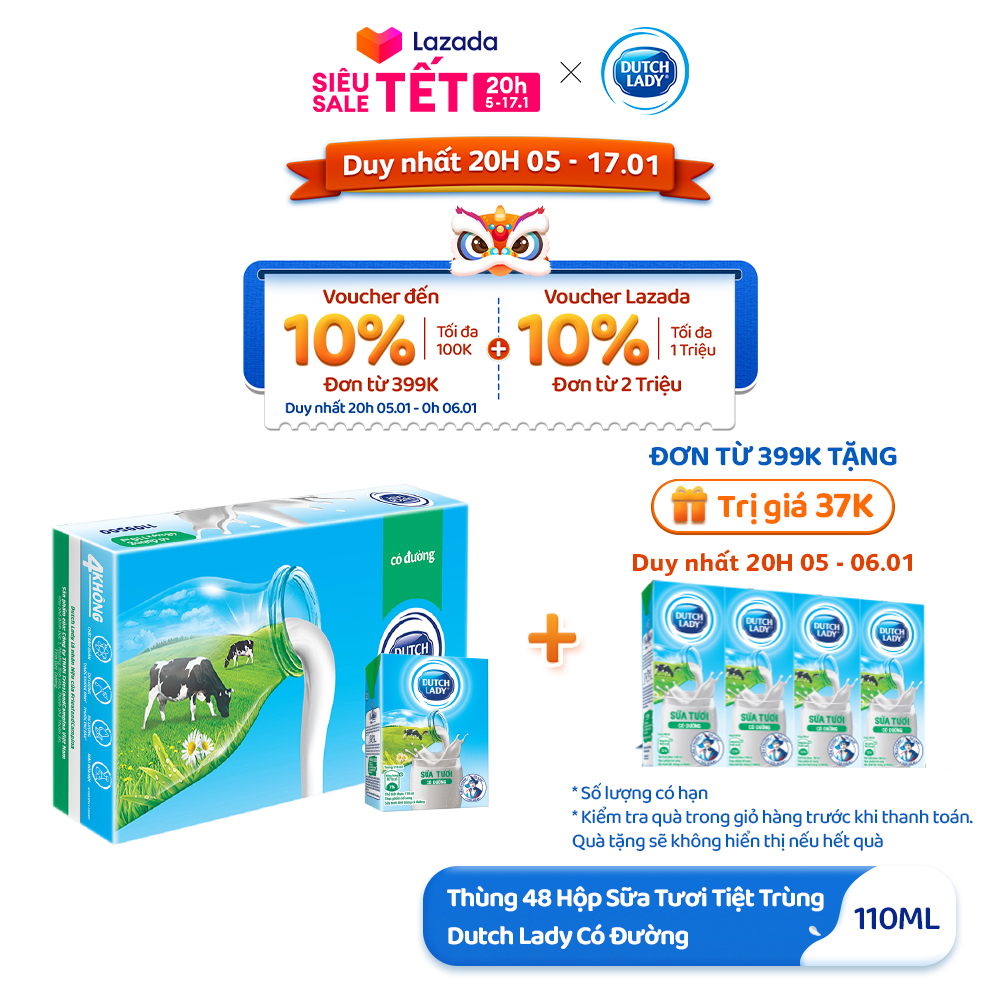 [DUY NHẤT 20H 5-6.1 TẶNG LỐC SỮA DL ĐƠN 399K] Thùng 48 Hộp Sữa Tươi Tiệt Trùng Dutch Lady Cô Gái Hà 