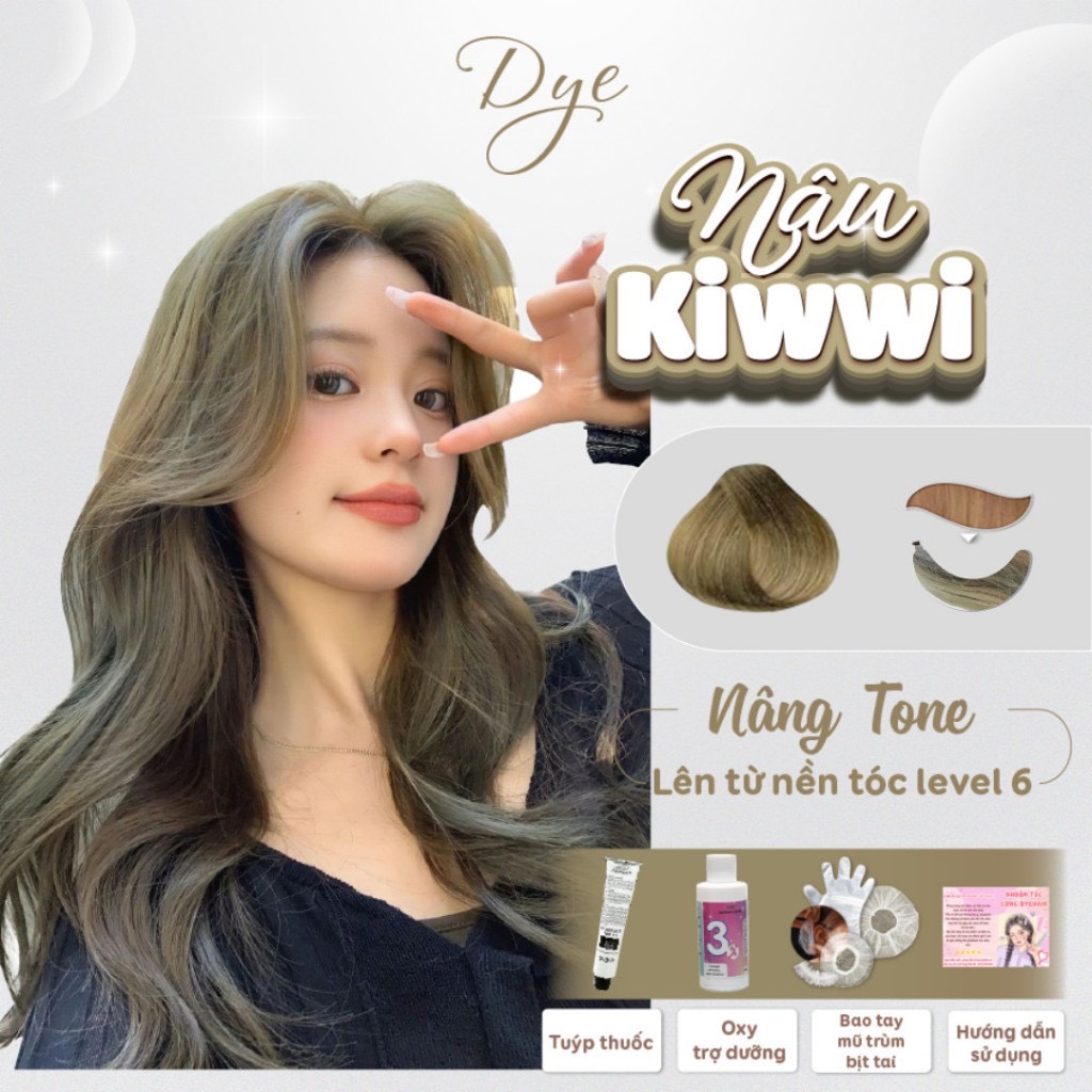 Thuốc nhuộm tóc thuốc nhuôm tóc màu NÂU KIWI DYE.HAIR tặng kèm oxy trợ dưỡng và bao tay