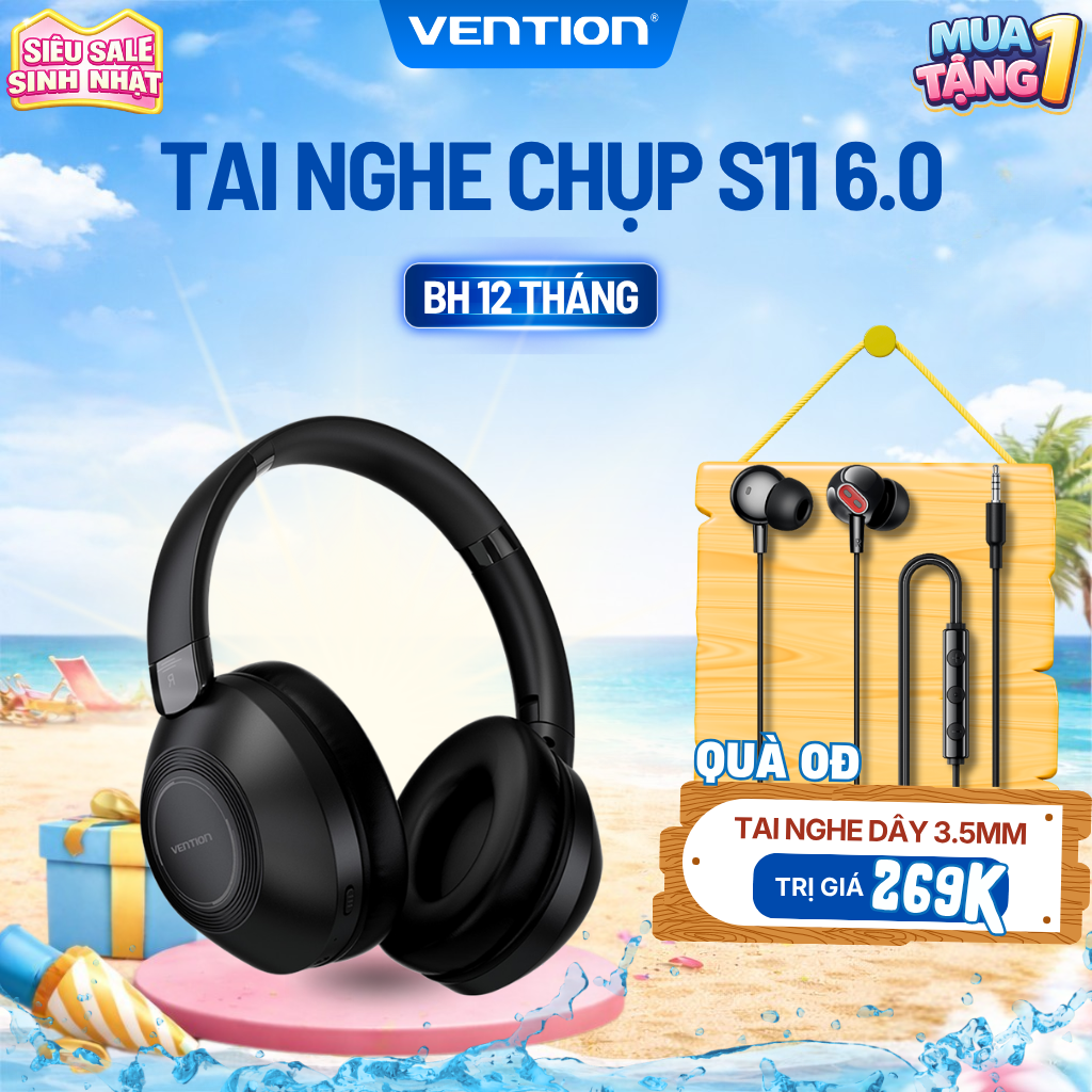 Vention SoundMate S11 - Tai nghe chụp tai không dây Bluetooth 5.3 màu Đen