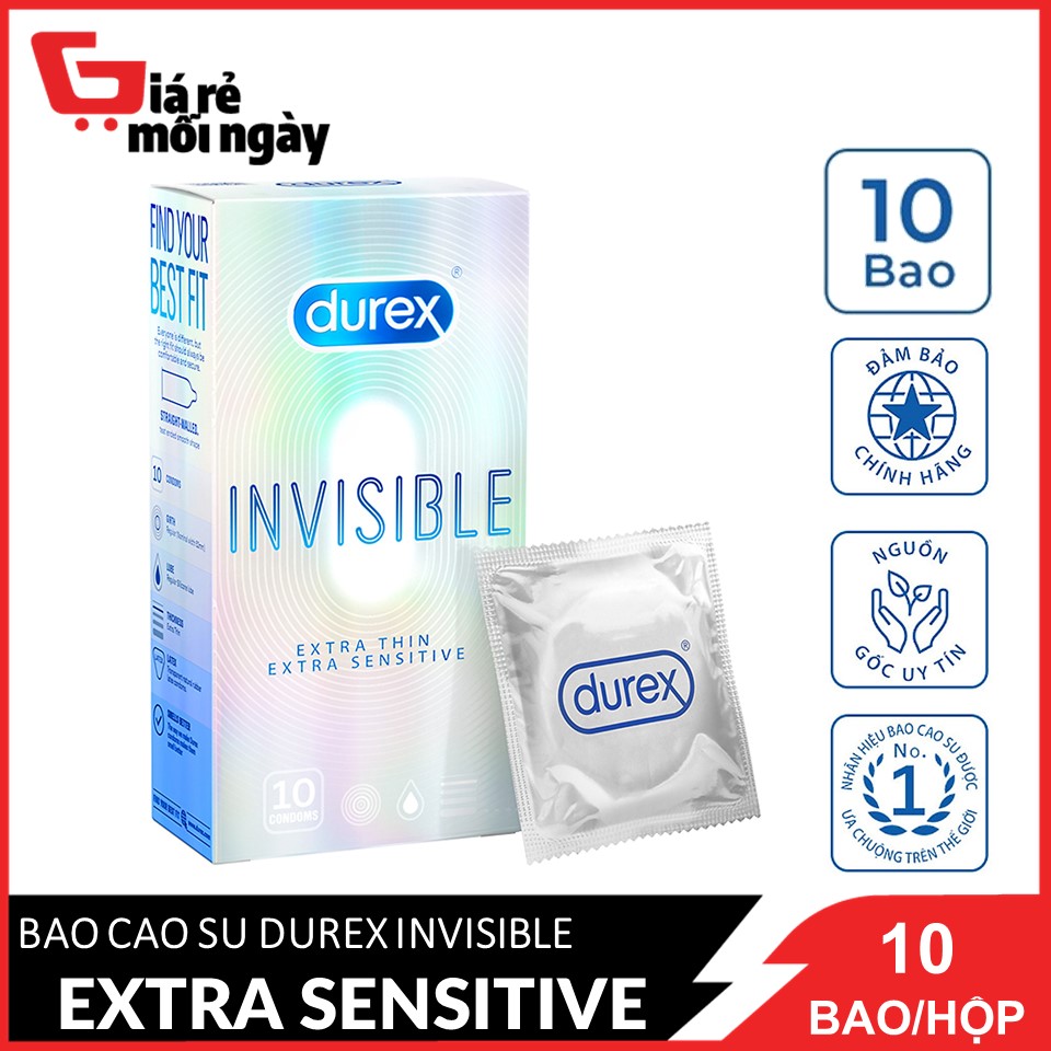 [HCM][Hàng chính hãng] Bao cao su Durex Invisible extra sensitive (Trắng) Hộp 10 cái