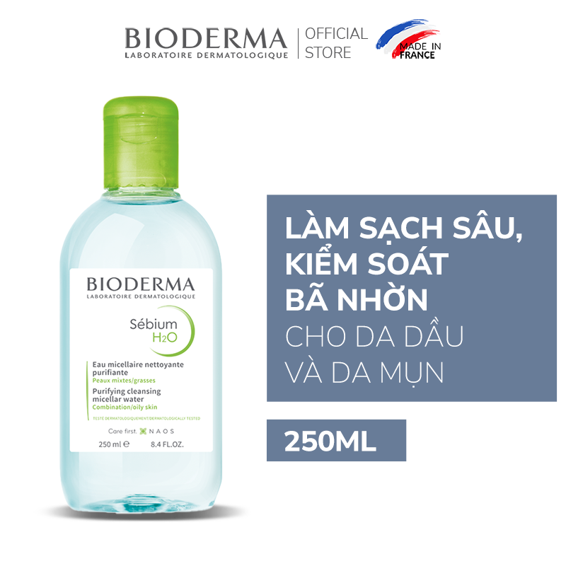 Dung dịch làm sạch và tẩy trang Micellar cho da hỗn hợp và da dầu Bioderma Sebium H2O - 250ml