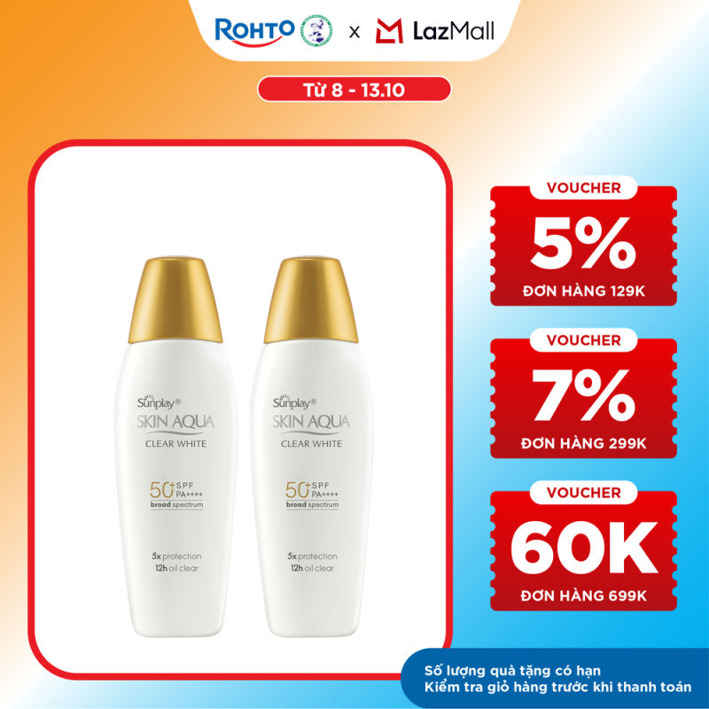 Combo 2 x Sữa chống nắng hằng ngày dưỡng trắng Sunplay Skin Aqua Clear White SPF 50+ PA++++ 55g