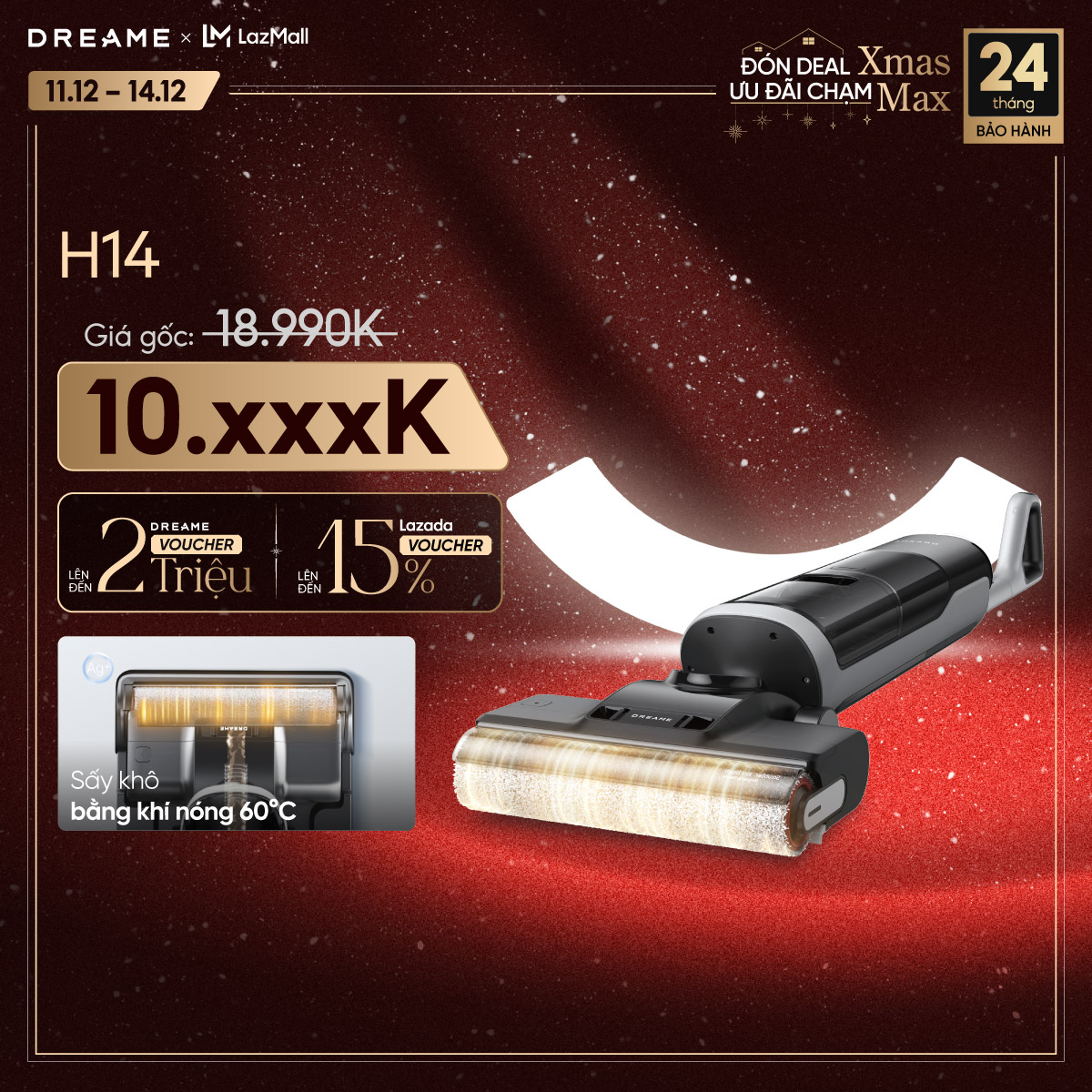 Máy hút bụi lau nhà thông minh Dreame H14 Ultra - 20000 Pa, Pin 5000 mAh, Bảo hành 2 năm