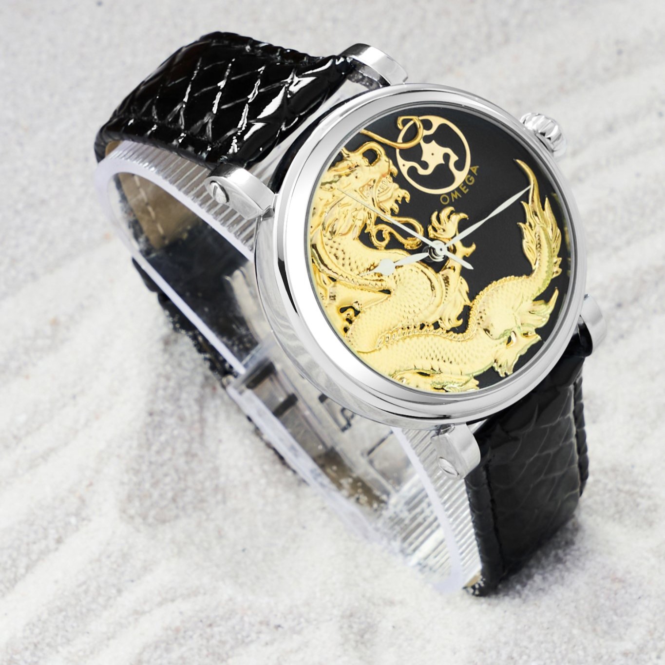 Đồng hồ cơ nam Omega phiên bản khắc rồng đặc biệt, thiết kế dây da thời trang - OneTime Store