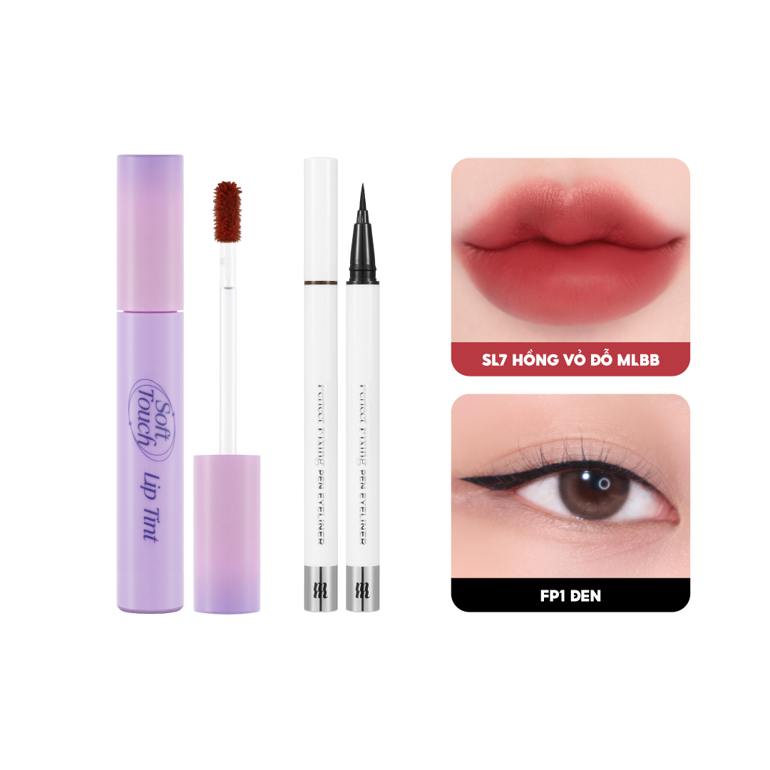 Combo Son Kem Siêu Lì Merzy Soft Touch Lip Tint 3g (Ver 2) + Bút Kẻ Mắt Merzy Perfect Fixing Eyeliner 05g