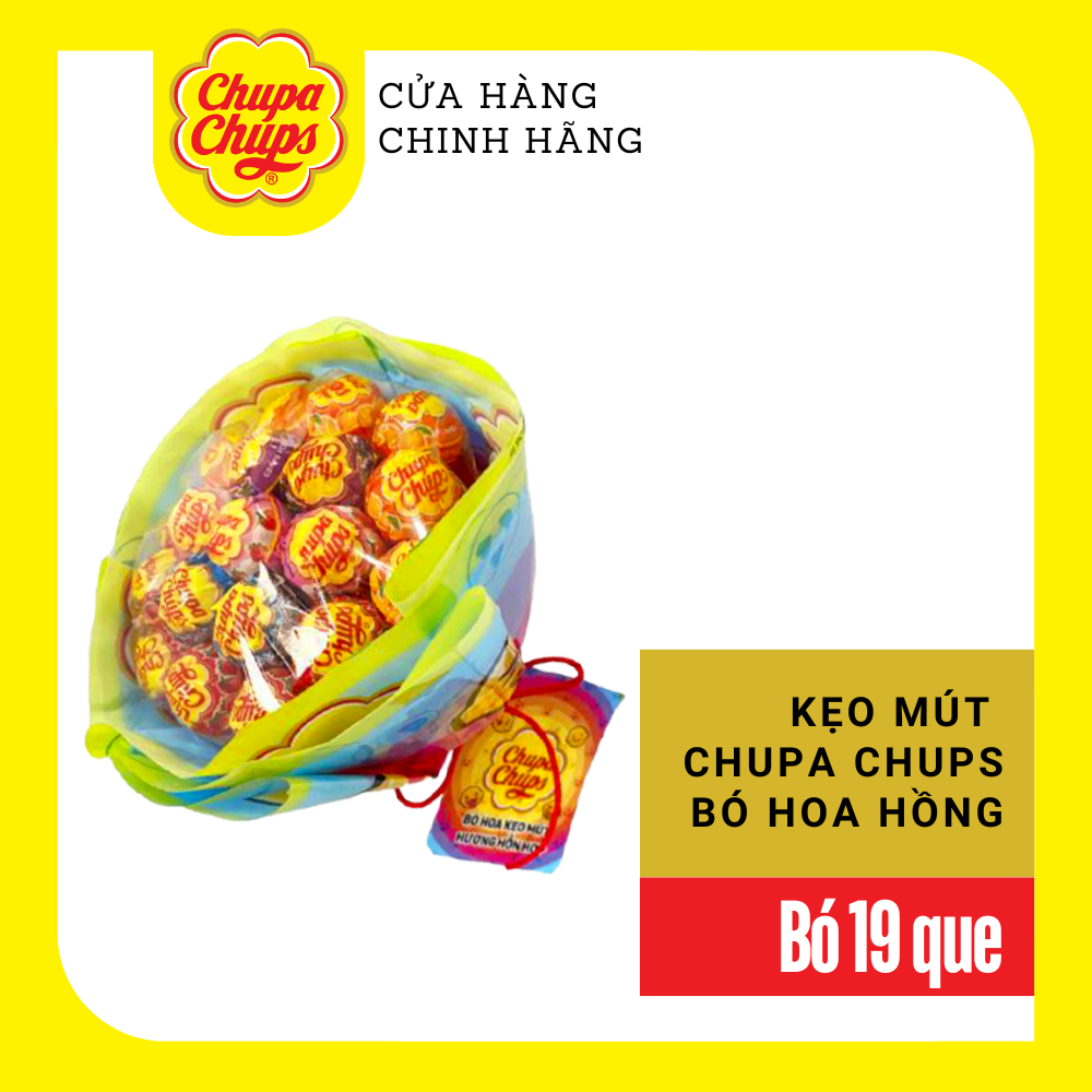 Kẹo mút Chupa Chups hình dáng Bó hoa hồng hương trái cây (19 que kẹo) phù hợp tặng người thương nhân