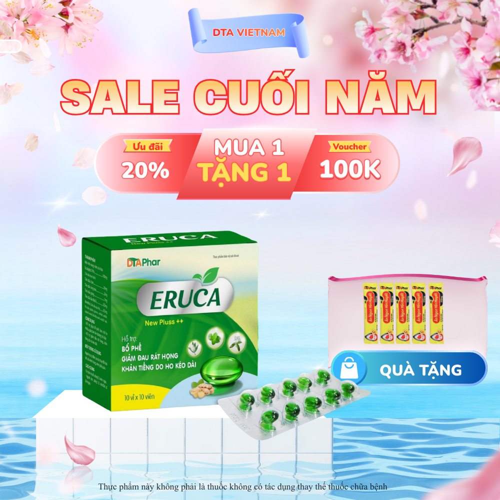 Viên uống Eruca New Pluss ++ hỗ trợ giảm ho ấm họng Bổ phế Hộp 100 viên