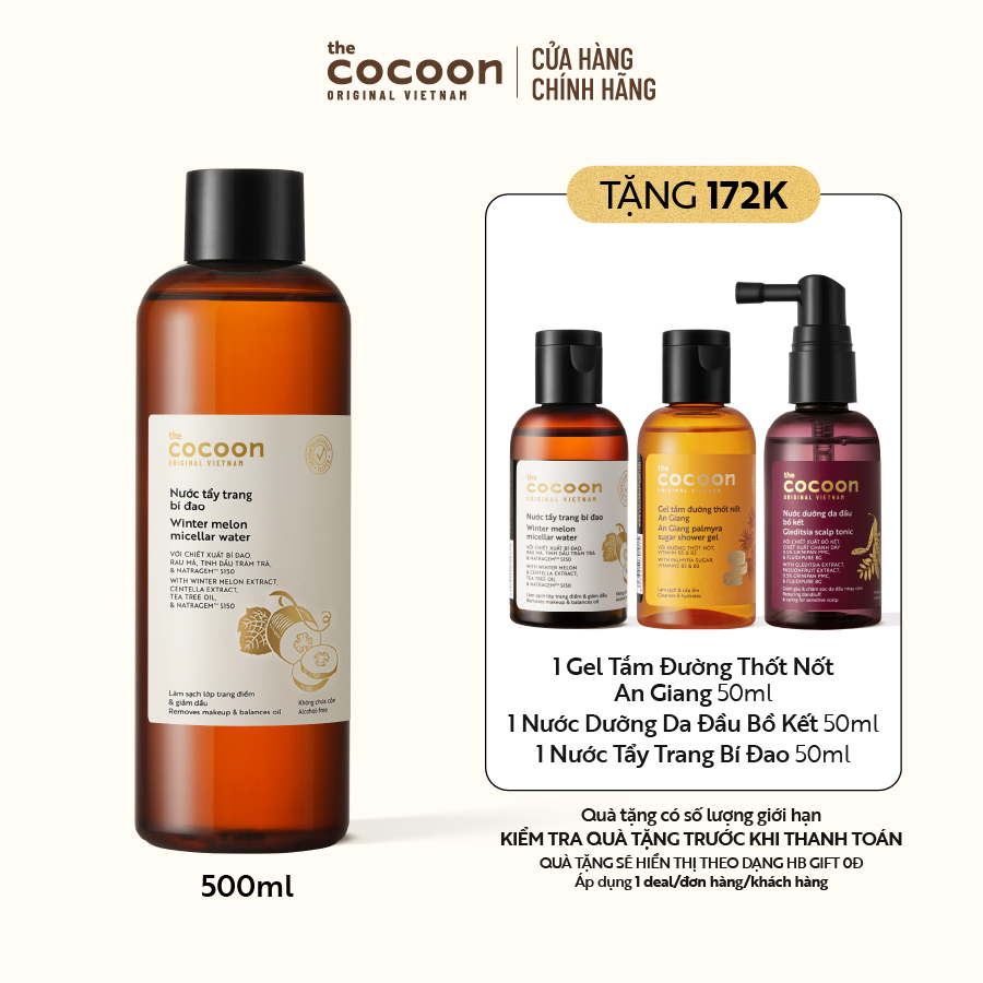 Bigsize - Nước tẩy trang bí đao Cocoon tẩy sạch makeup & giảm dầu 500ml