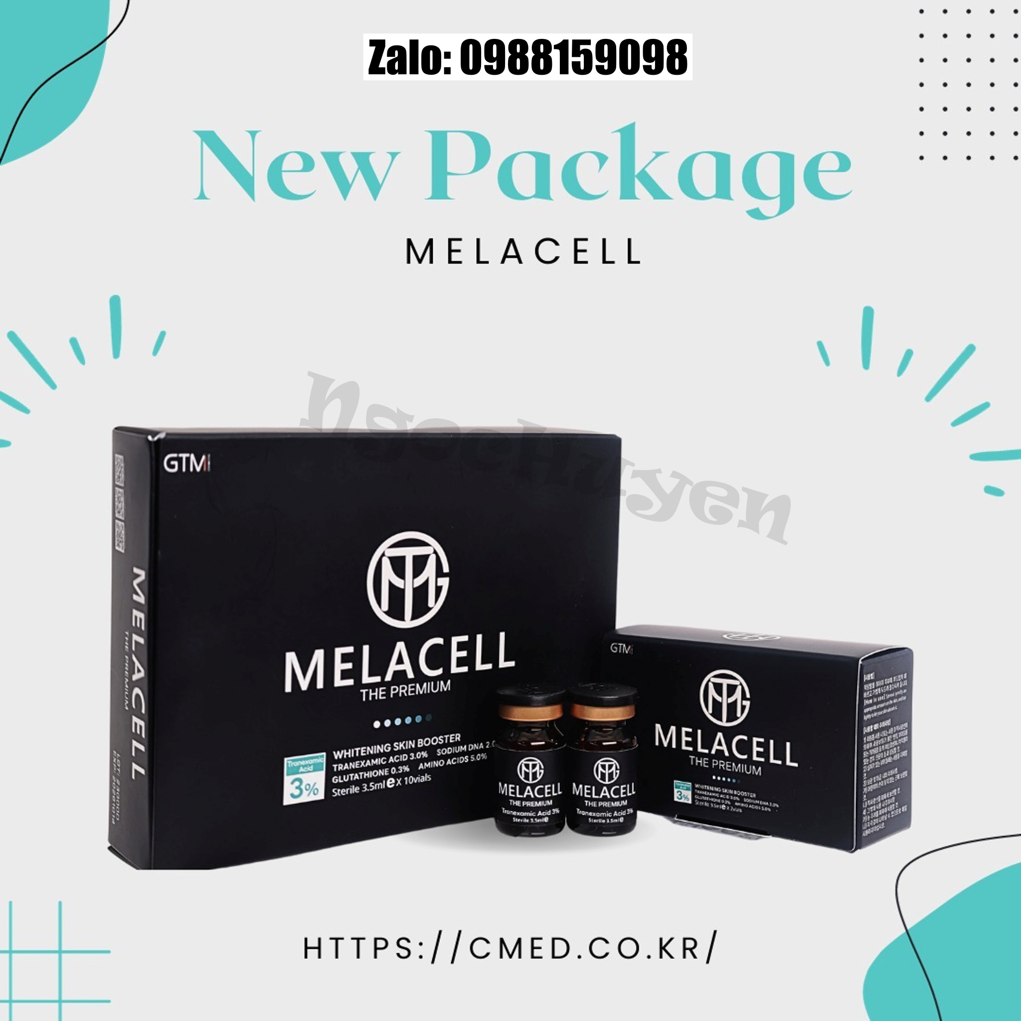 Tinh chất  nám DNA cá hồi GTM MELA CELL 3% - 1 hộp 10 lọ