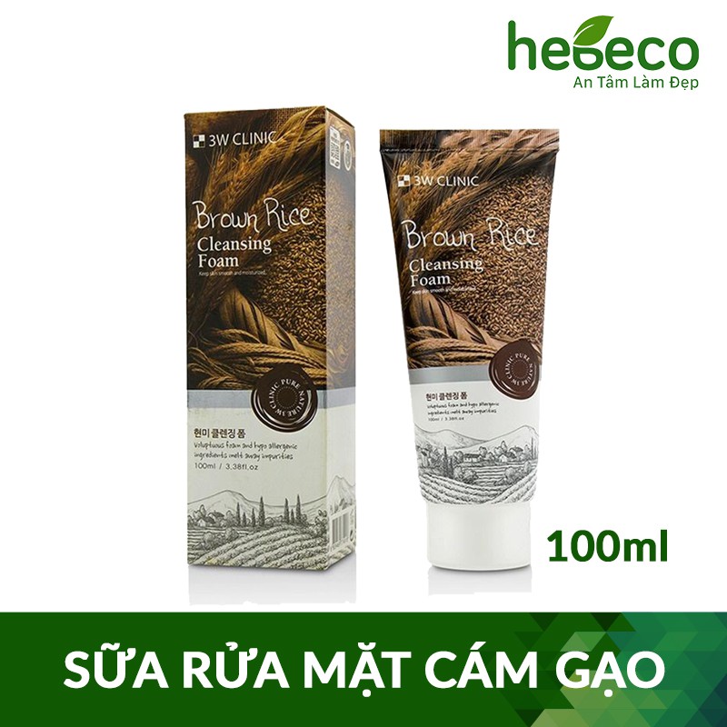 Sữa Rửa Mặt Làm Sạch Sâu Và Sáng Da Chiết Xuất Từ Lúa Mạch 3W Clinic Brown Rice Cleansing Foam 100Ml - Hàn Quốc