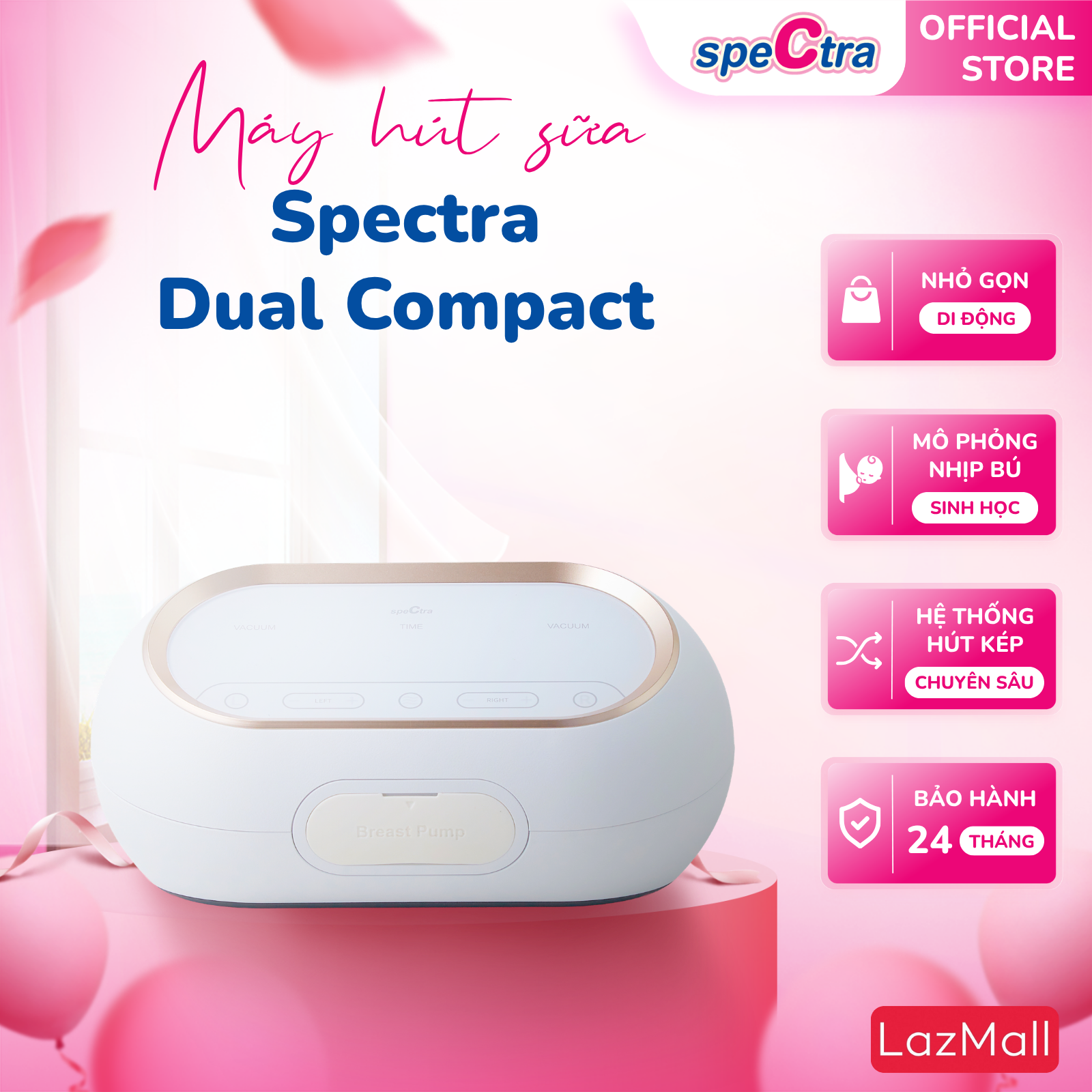 Máy Hút Sữa Hai Động Cơ Spectra Dual Compact - Pin Tích Điện Hàng Chính Hãng (Bảo Hành 24 Tháng)