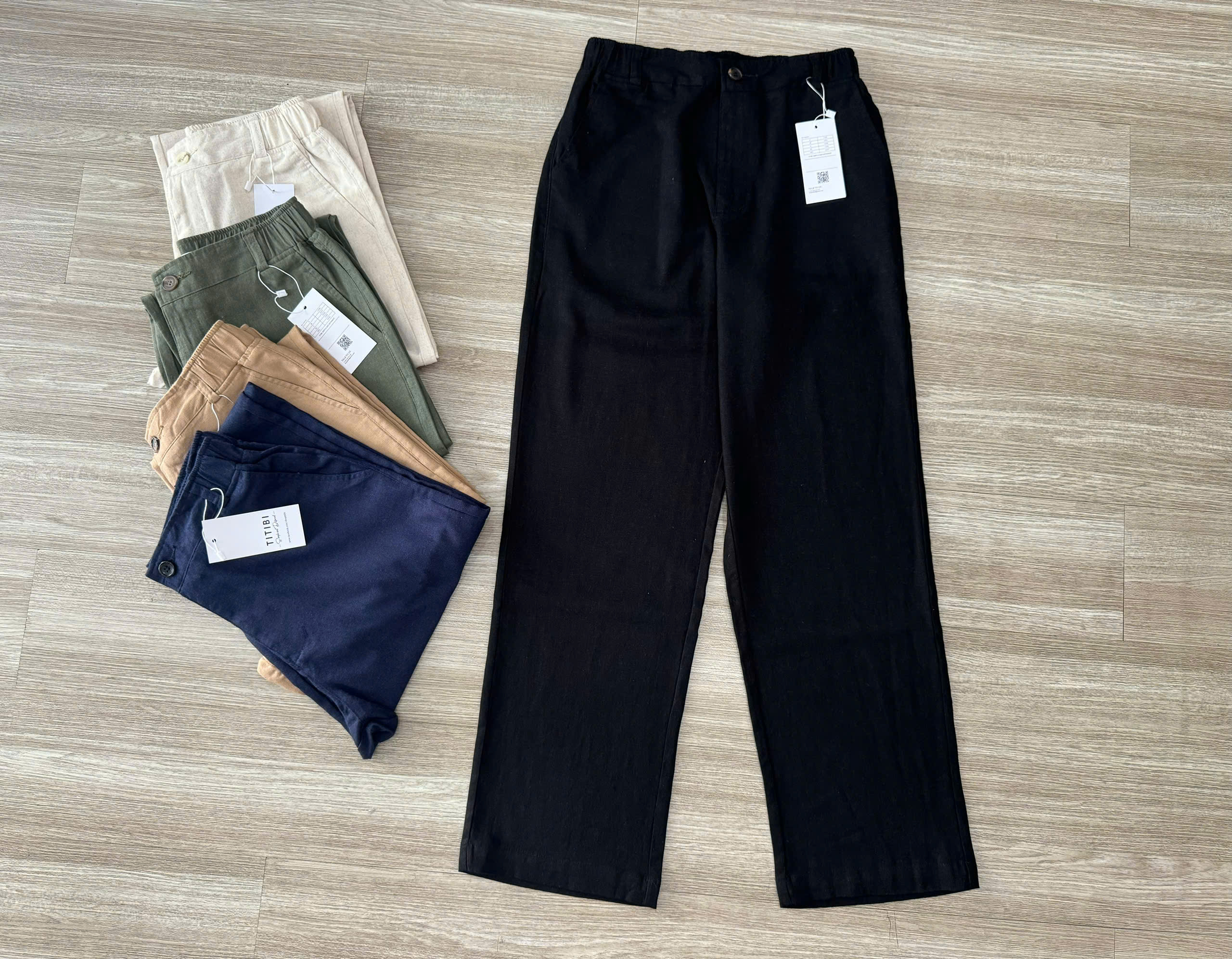 Quần suông dài Nữ bán chun chất linen