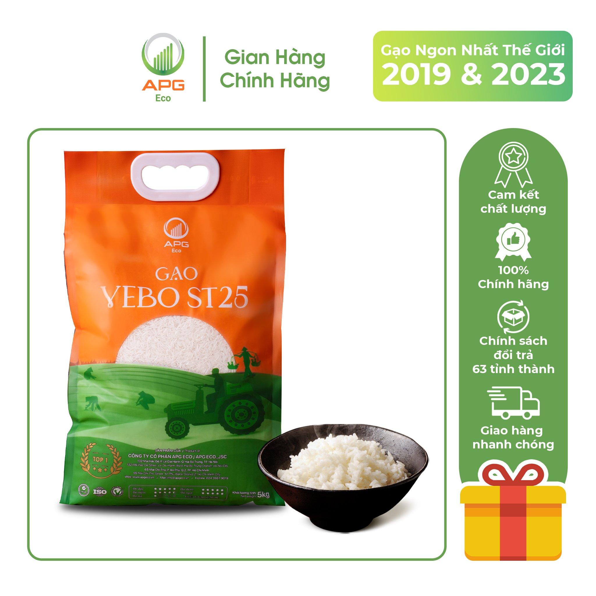 Gạo VEBO ST25 - Gạo ĐẶC SẢN AN GIANG - Hạt cơm trắng dài bóng dẻo gói 5KG