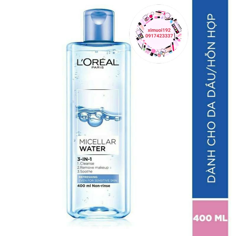 Nước Tẩy Trang Loreal - Loreal 3 In 1 Micellar 400Ml Dưỡng Ẩm