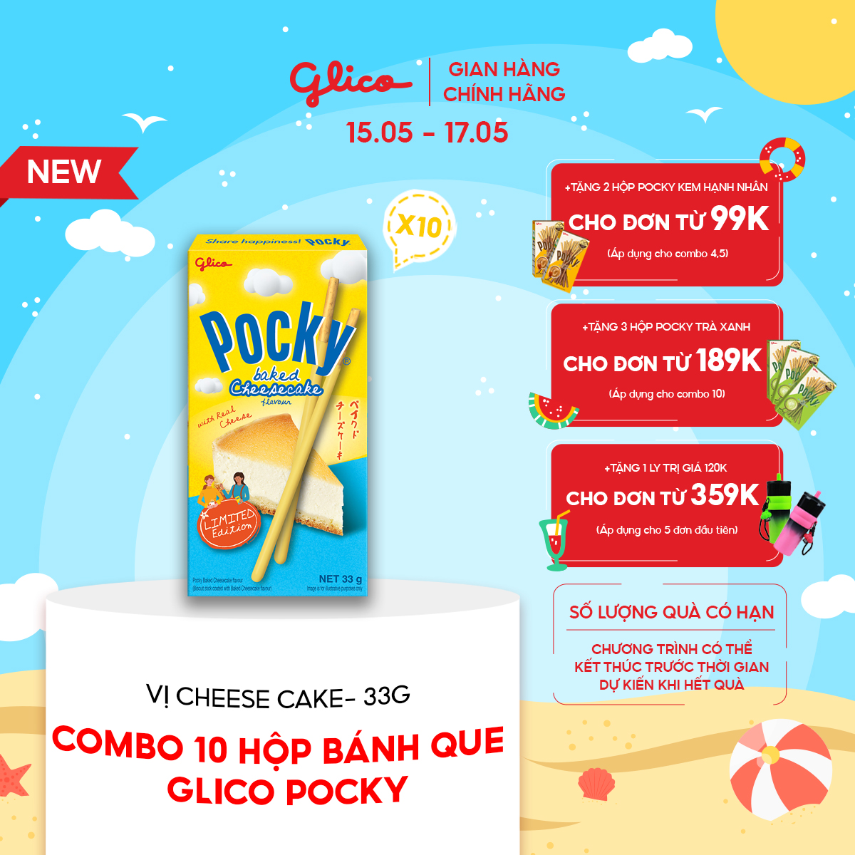 Combo 10 hộp Bánh que Glico Pocky vị bánh nướng phô mai 33gr ( Limited Edition)