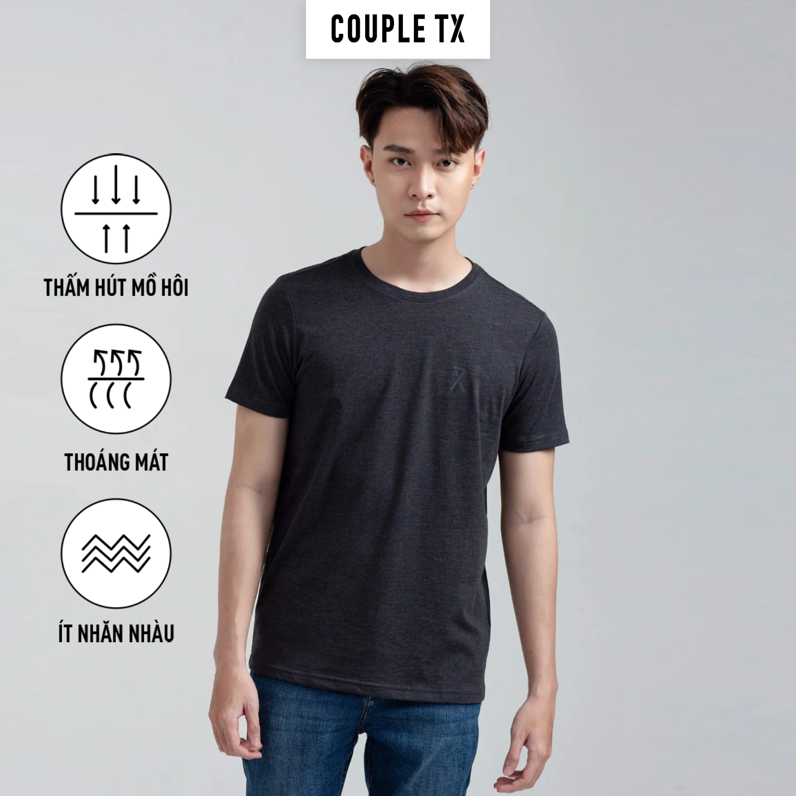 Áo Thun Nam  Couple TX-  Áo Thun Trơn Cổ Tròn Basic In Logo X