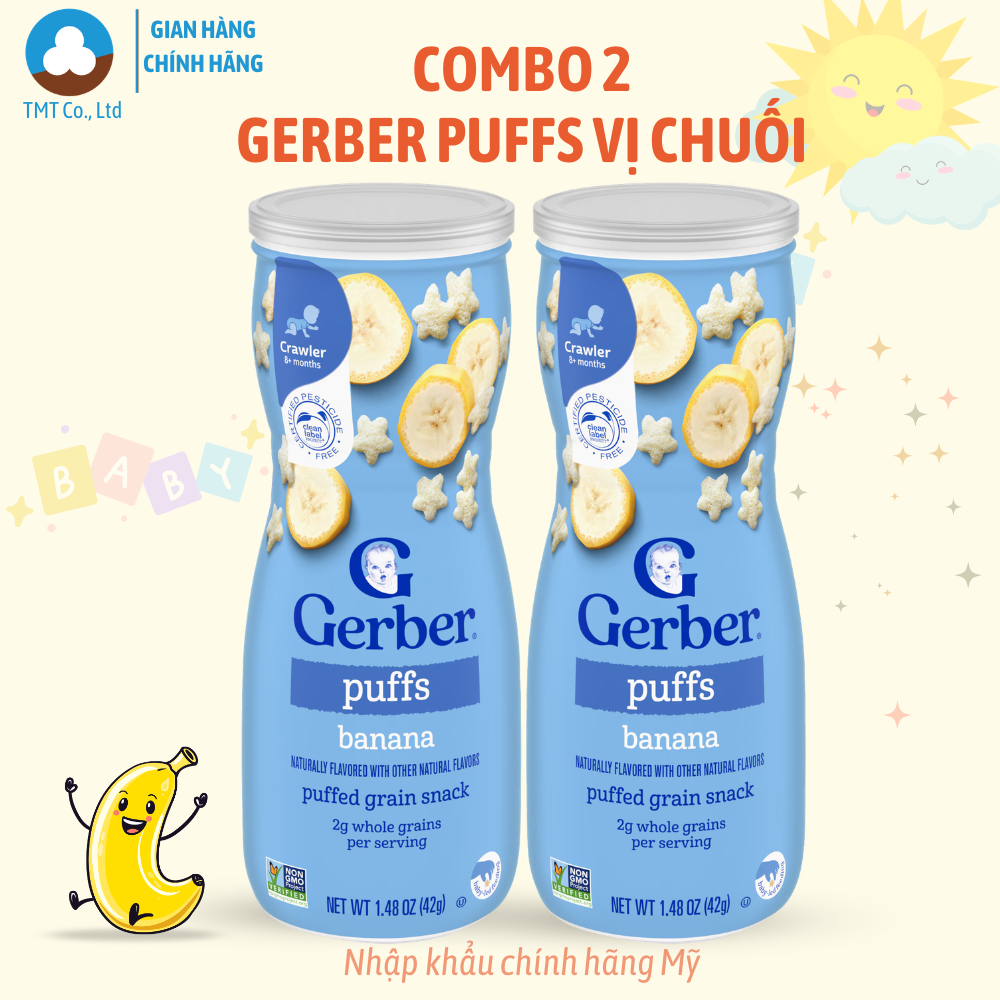 Combo 2 Bánh Ăn Dặm Nestle Gerber Puffs hình ngôi sao 42g vị Chuối